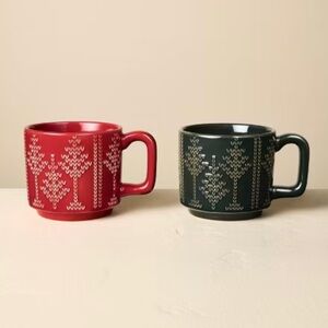 Set of 2 14oz Holiday Mug Fairisle Green/Red - Hearth & Hand™ with Magnolia